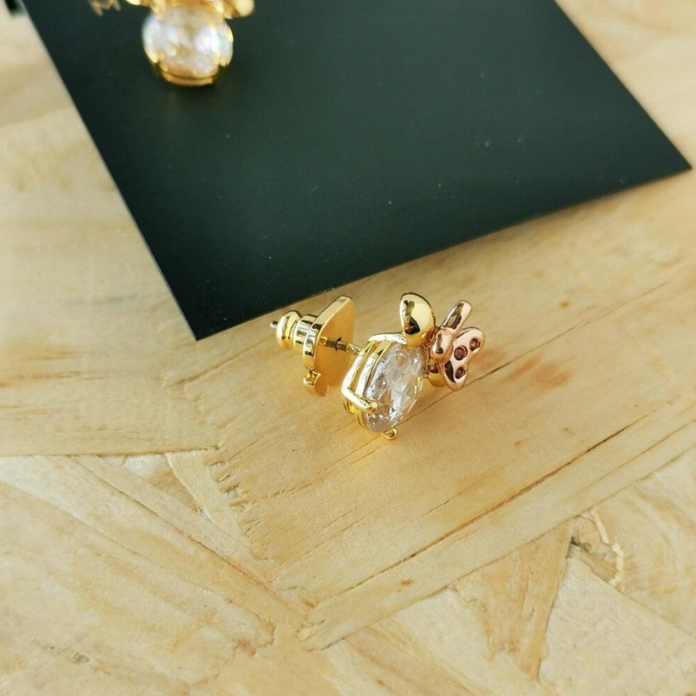 Kate Spade Gold and Pink Rhinestones Minnie Mouse Earrings - Picture 3 of 3